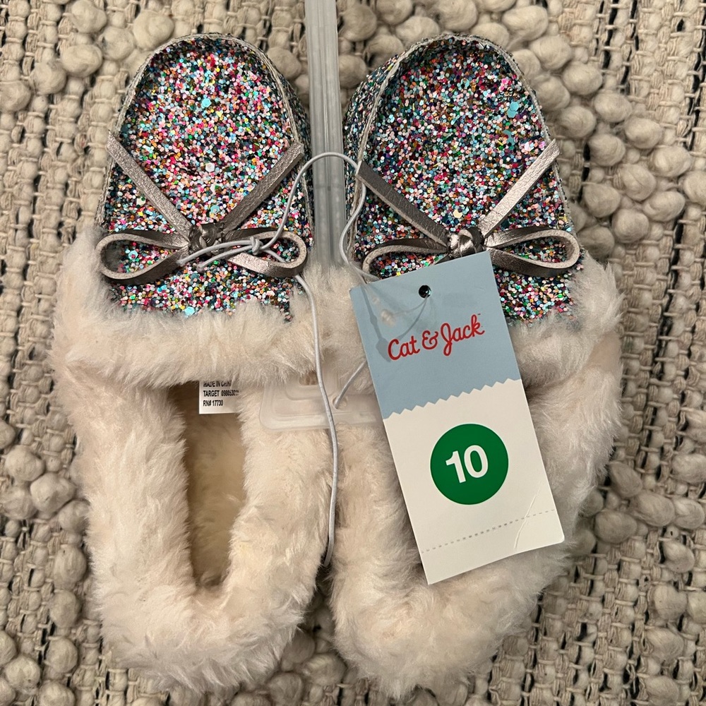 Cat and Jack furry sparkle moccasin/slippers